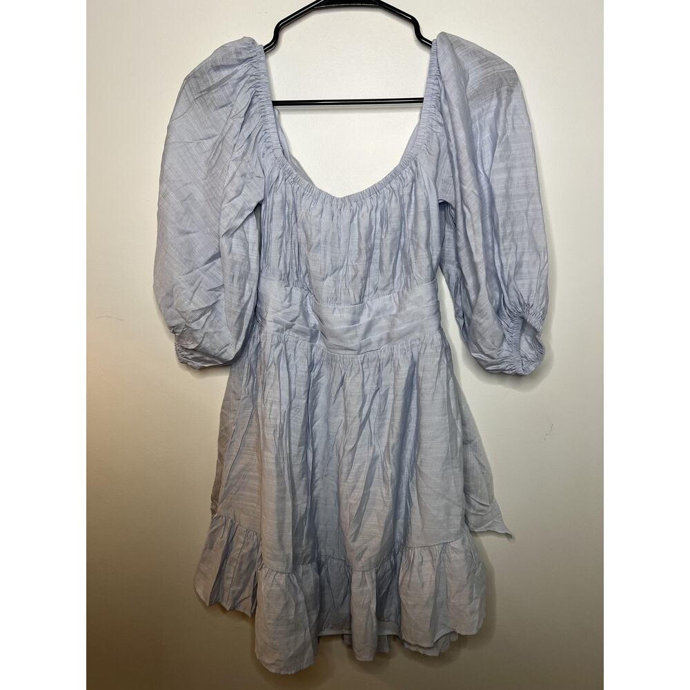 NWT! Selfie Leslie Mini Dress Wm M Blue Puff Sleeve Cottagecore Feminine Summer